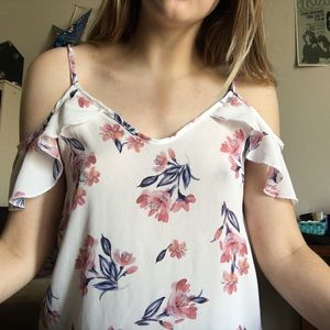 Cutout Sleeve Ruffled Floral Blouse